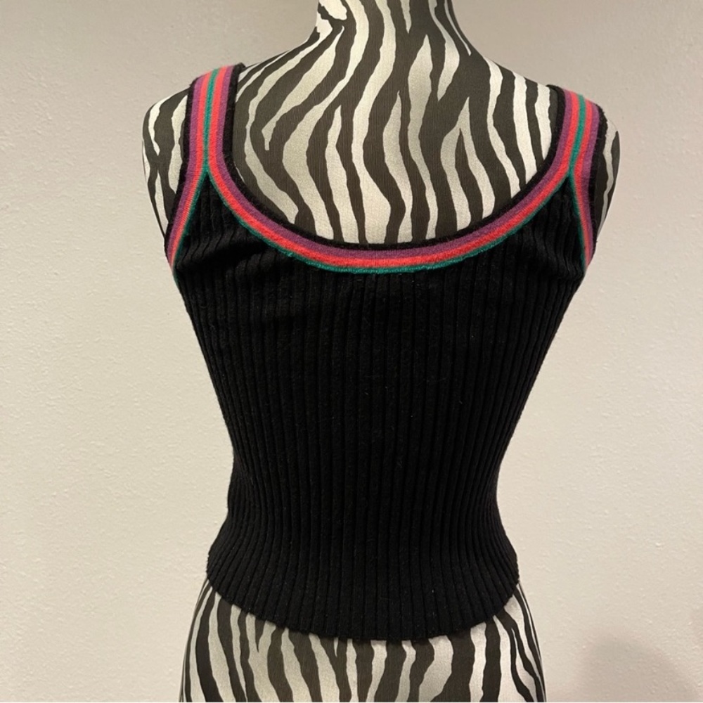 Black Stretchy Forever 21 Cropped Tank Striped Scoop Neck M - Picture 5 of 7